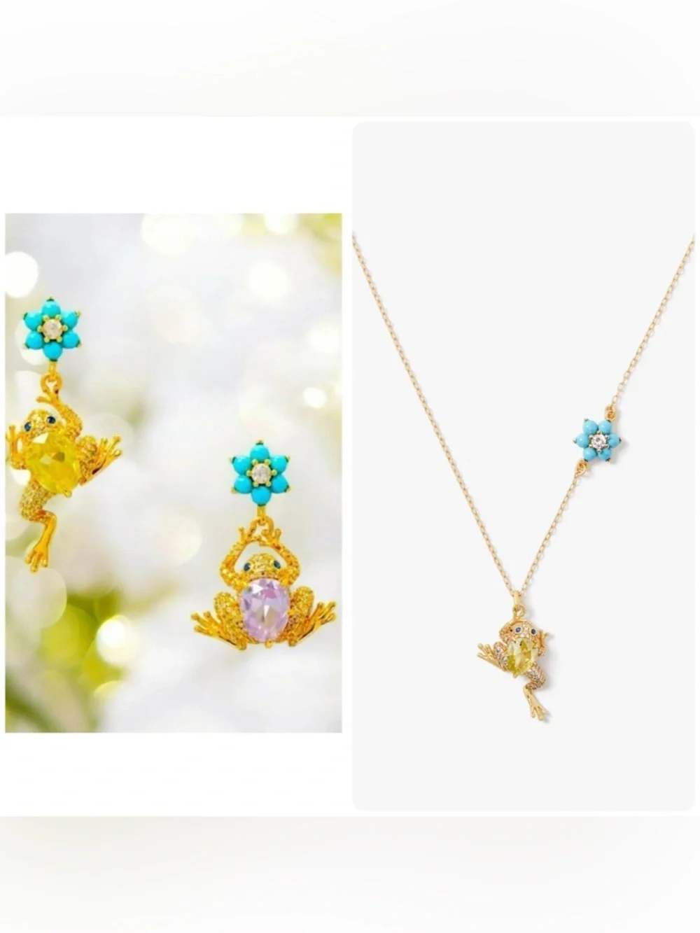 Kate Spade NY Nature Walk Frog pendant and drop earring set blue green gift new - Picture 1 of 10